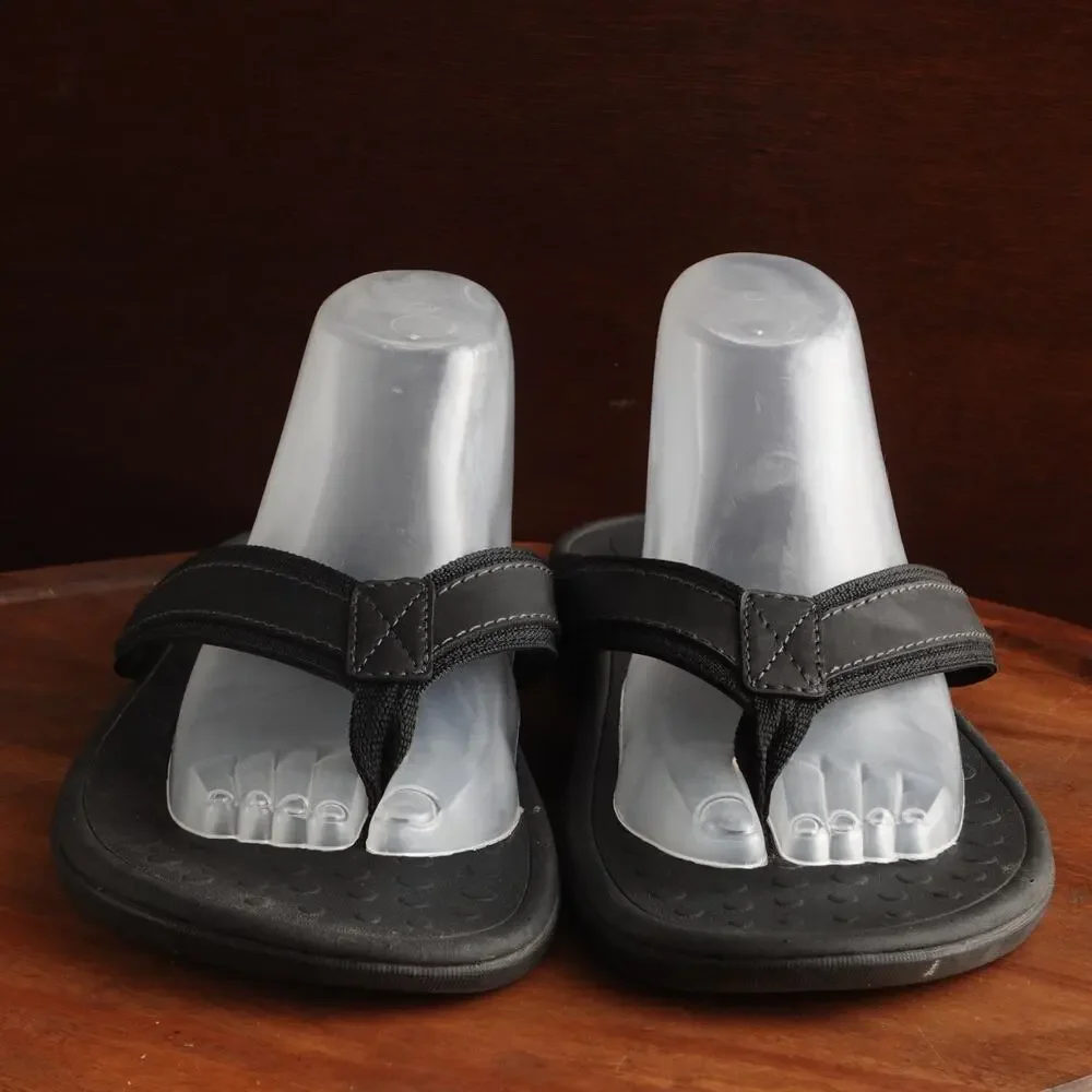 Vionic Sandals Mens Size 14 BLK Tide Leather Thong Flip Flop Comfort Beach Shoes